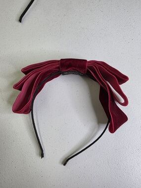 Handmade Velvet Bow Headband in Deep Red
